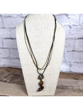 VTG Chicos Brutalist Metal Adjustable 3 Cord Necklace Gold Silver Boho Pendant